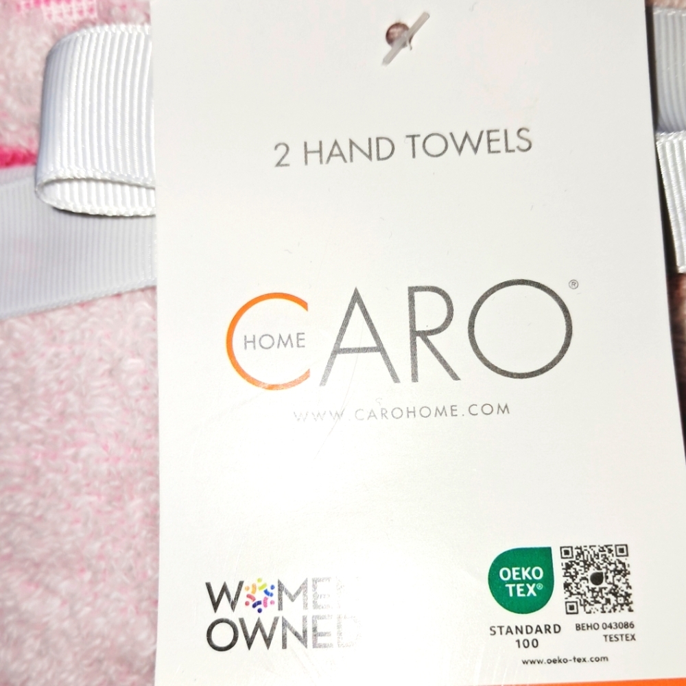 Caro Home NWT 2pc Daisy Check Cotton Hand Towels In Pink/White - Picture 3 of 5